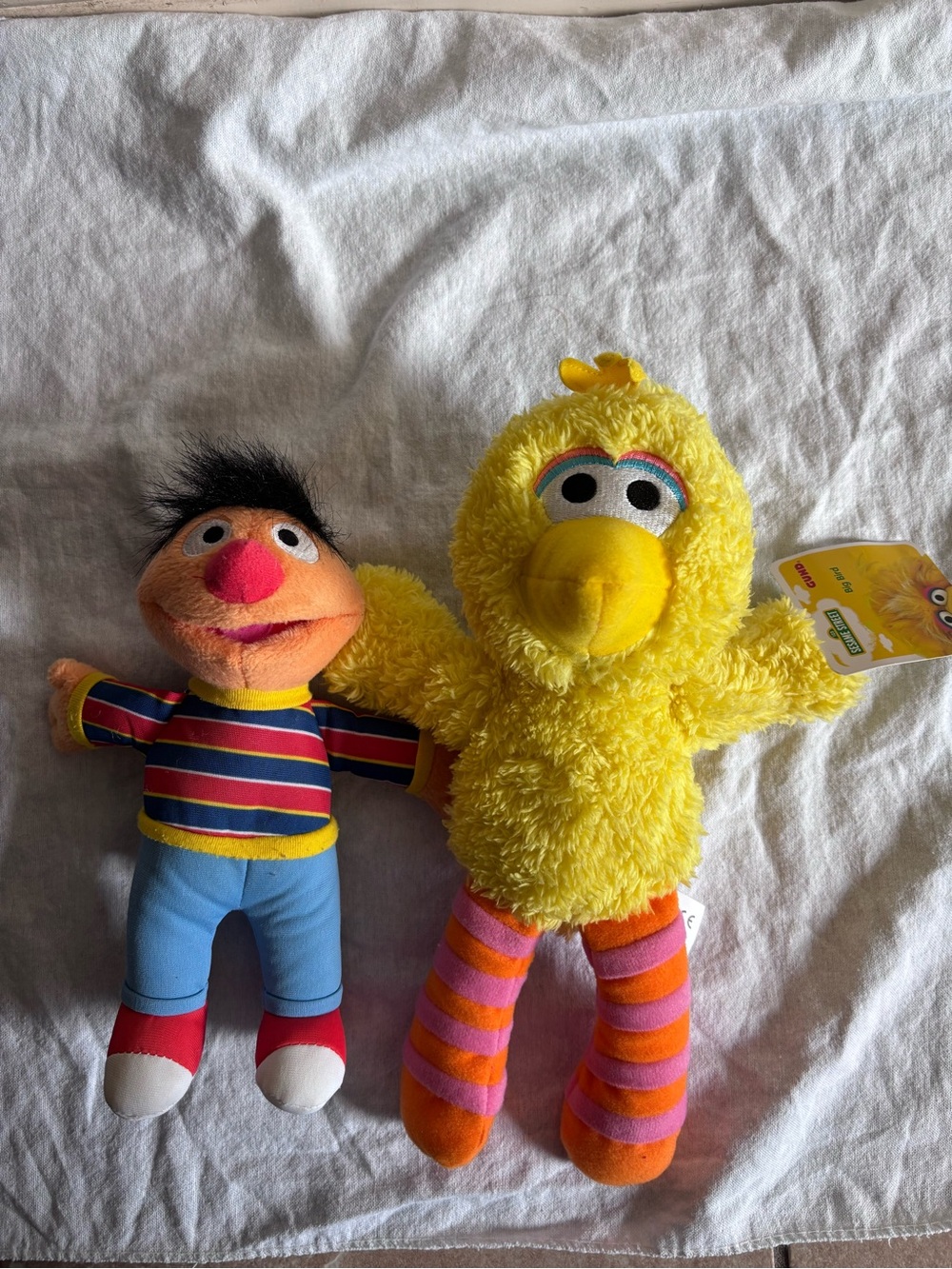 Sesame Street Plush Duo - Big Bird Yellow with Pink & Orange Striped Legs